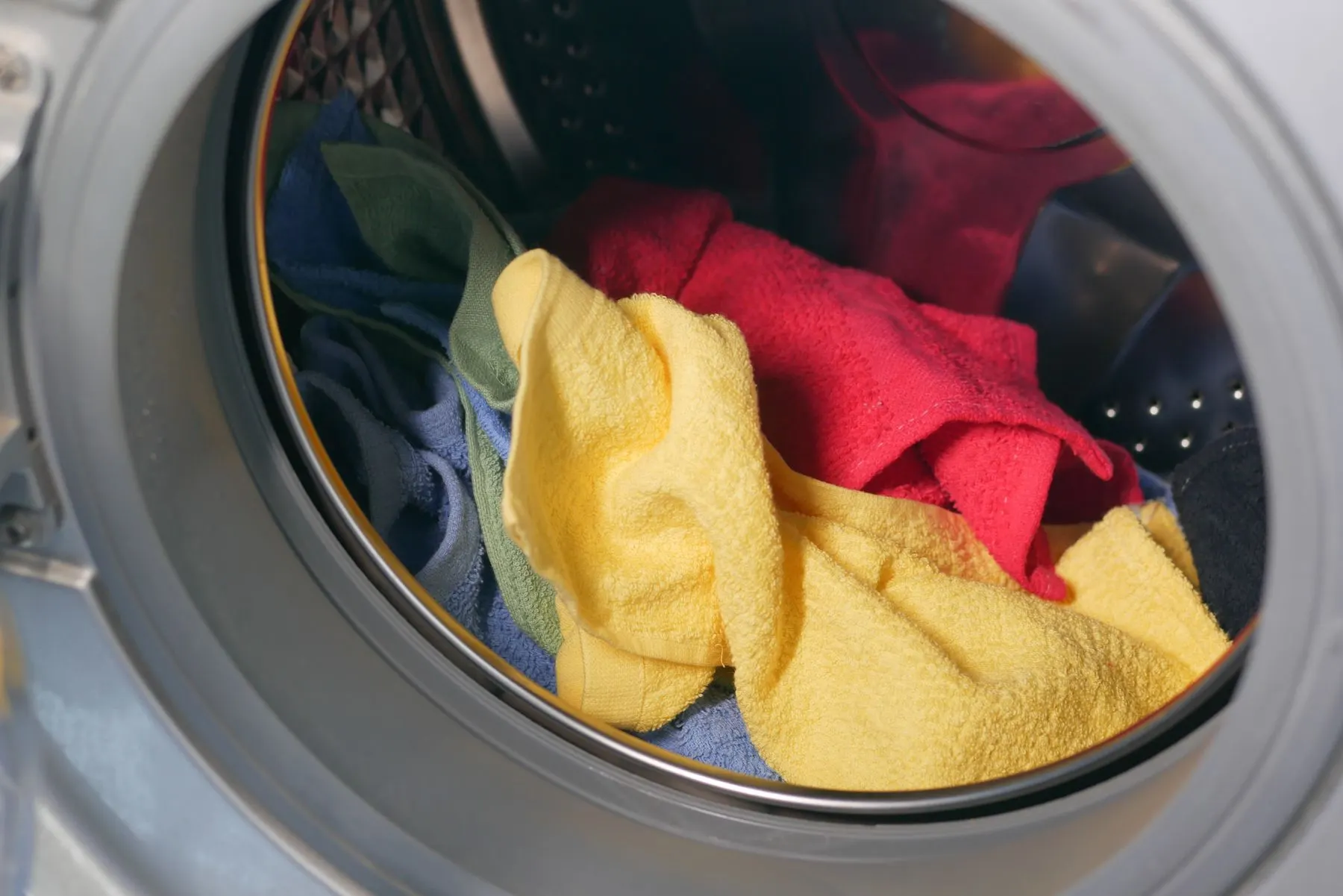 Clothes inside a front-load dryer drum